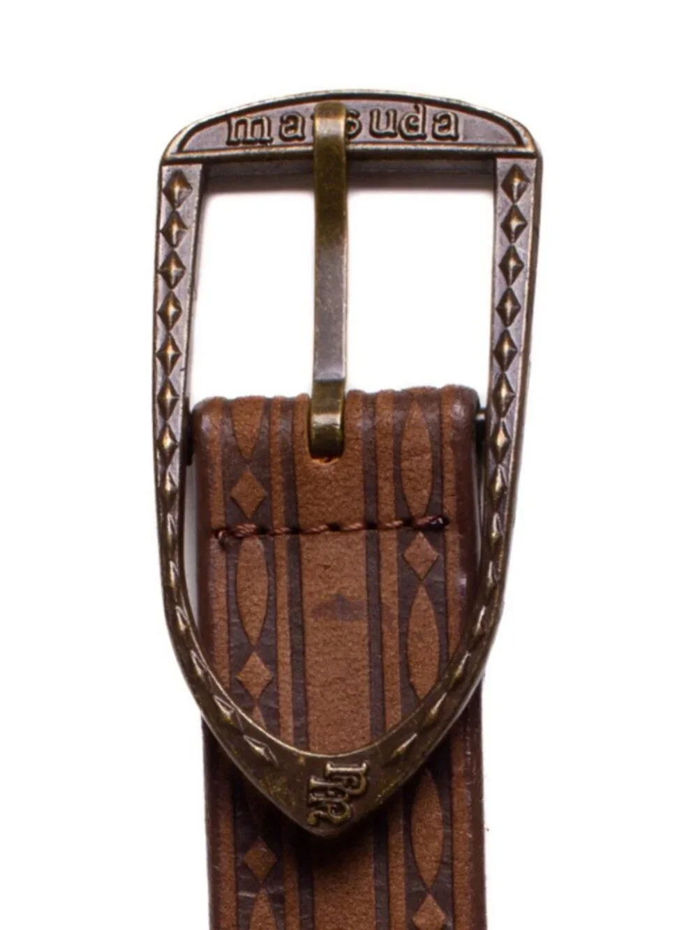 MATSUDA VINTAGE BROWN ART DECO EMBOSSED LEATHER BELT